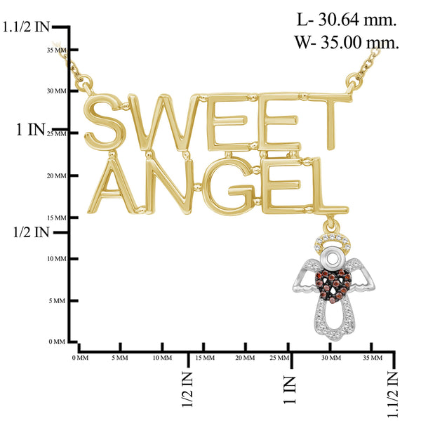 JewelonFire 1/10 Ctw Red & White Diamond "Sweet Angel" Necklace in Two-Tone Sterling Silver