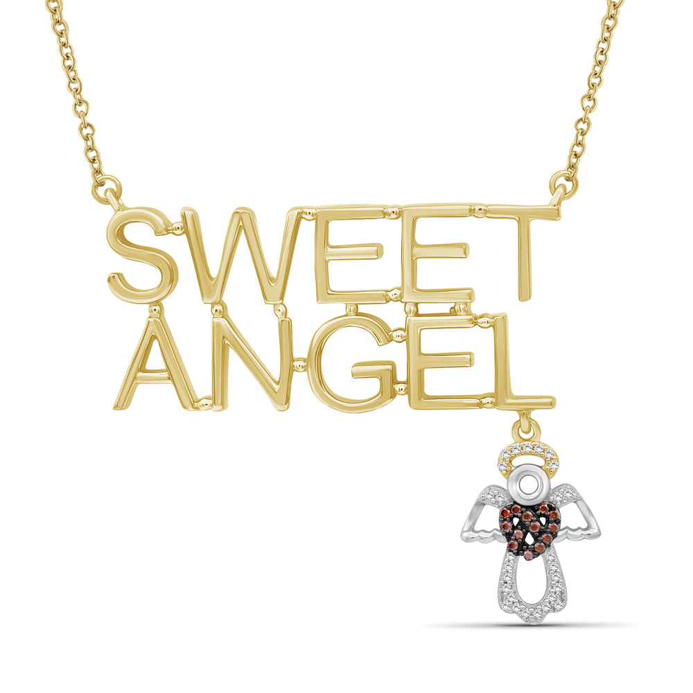 JewelonFire 1/10 Ctw Red & White Diamond "Sweet Angel" Necklace in Two-Tone Sterling Silver