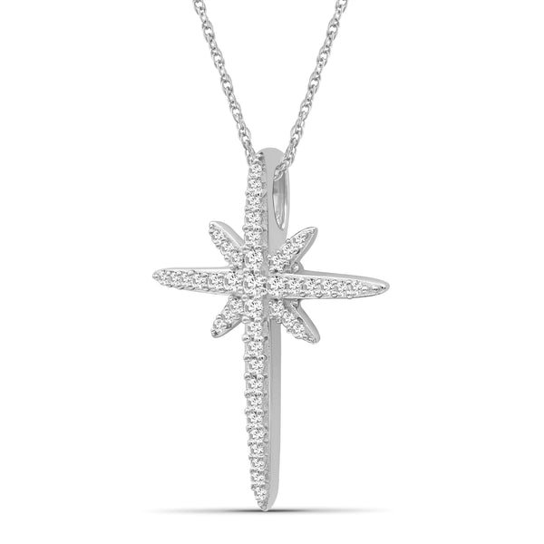 JewelonFire 1/5 Carat T.W. White Diamond Sterling Silver Cross Pendant - Assorted Colors