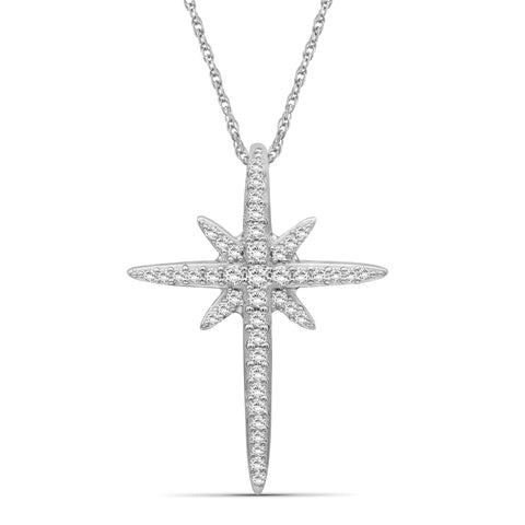 JewelonFire 1/5 Carat T.W. White Diamond Sterling Silver Cross Pendant - Assorted Colors