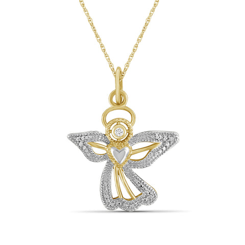 JewelonFire Accent White Diamond Angel Pendant in Two Tone Sterling Silver