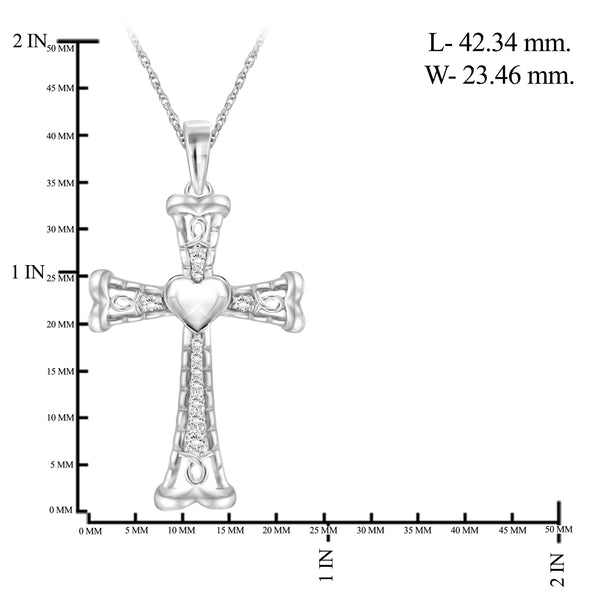 JewelonFire 1/4 Ctw White Diamond Heart Cross Pendant in Sterling Silver - Assorted Colors