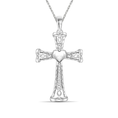 JewelonFire 1/4 Ctw White Diamond Heart Cross Pendant in Sterling Silver - Assorted Colors