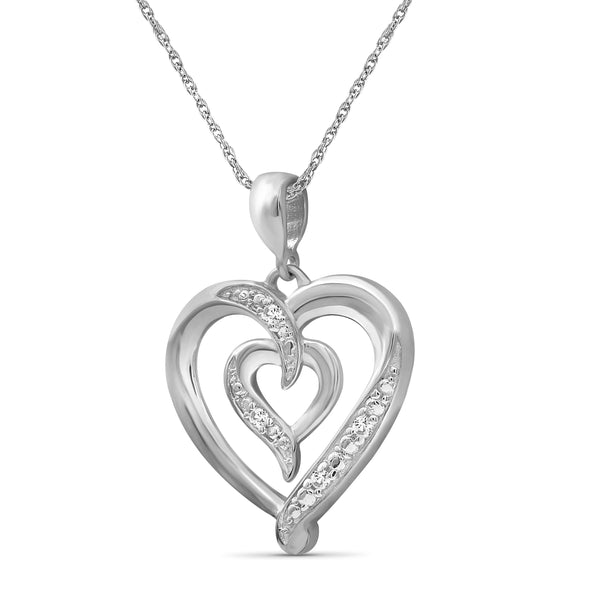 JewelonFire 1/20 Carat T.W. White Diamond Sterling Silver Heart Pendant - Assorted Colors