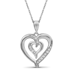 JewelonFire 1/20 Carat T.W. White Diamond Sterling Silver Heart Pendant - Assorted Colors