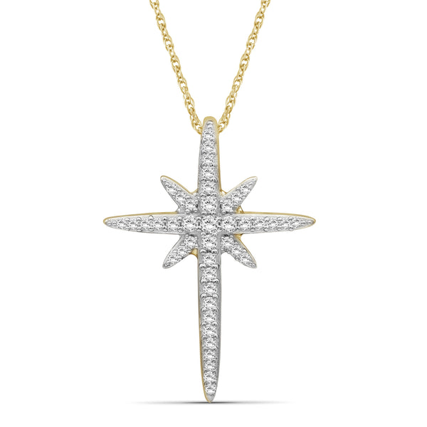 JewelonFire 1/5 Carat T.W. White Diamond Sterling Silver Cross Pendant - Assorted Colors