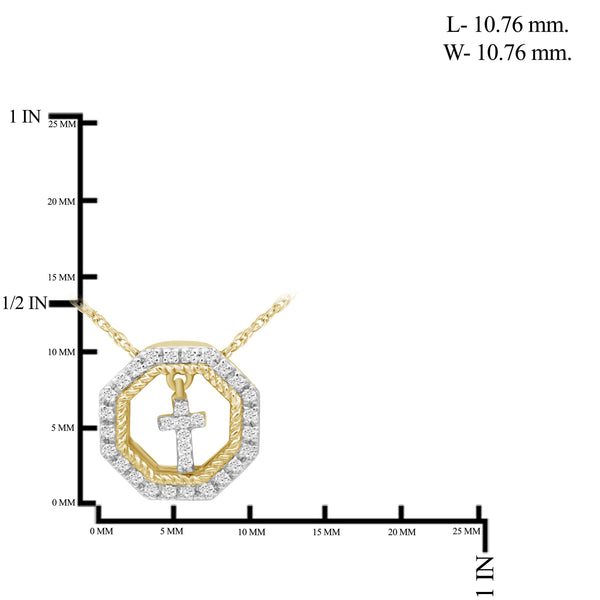 JewelonFire 1/10 Carat T.W. White Diamond Sterling Silver Cross Octagon Pendant - Assorted Colors