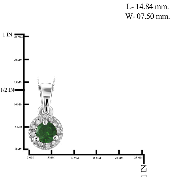 JewelonFire 1/4 Carat T.W. Green And White Diamond Sterling Silver Halo Pendant