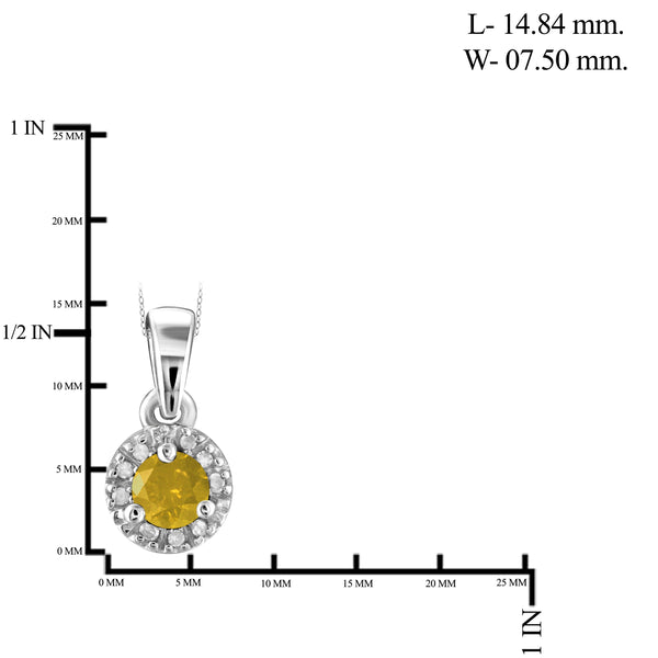 JewelonFire 1/4 Carat T.W. Yellow And White Diamond Sterling Silver Halo Pendant