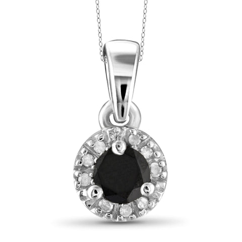 JewelonFire 1/4 Carat T.W. Black And White Diamond Sterling Silver Halo Pendant