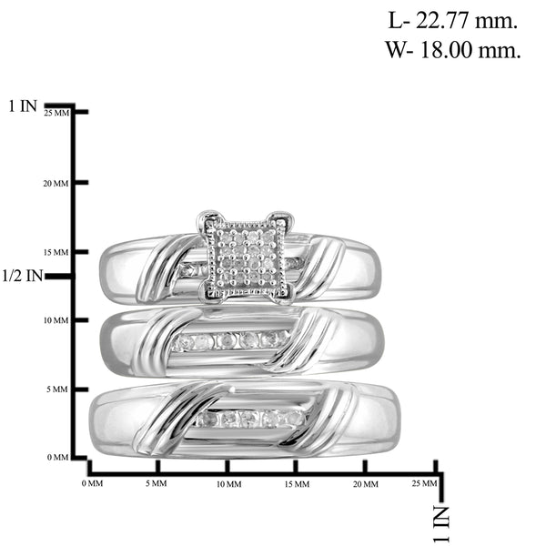 JewelonFire 1/5 Carat T.W. White Diamond Trio Engagement Ring Set in Sterling Silver - Assorted Colors