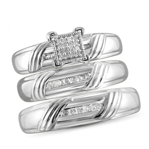 JewelonFire 1/5 Carat T.W. White Diamond Trio Engagement Ring Set in Sterling Silver - Assorted Colors