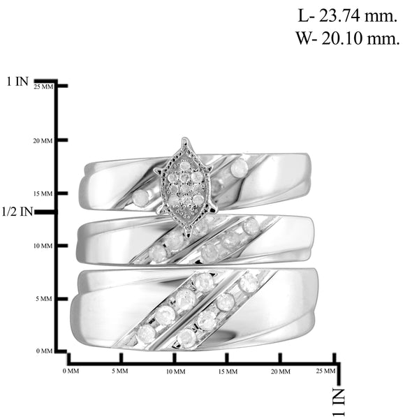 JewelonFire 1/2 Carat T.W. White Diamond Trio Engagement Ring Set in Sterling Silver - Assorted Colors