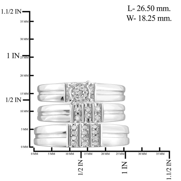 JewelonFire 1/4 Carat T.W. White Diamond Trio Engagement Ring Set in Sterling Silver - Assorted Colors