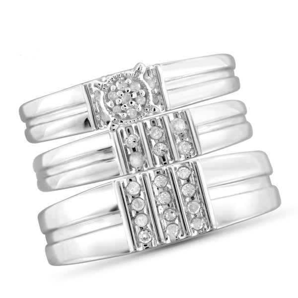 JewelonFire 1/4 Carat T.W. White Diamond Trio Engagement Ring Set in Sterling Silver - Assorted Colors