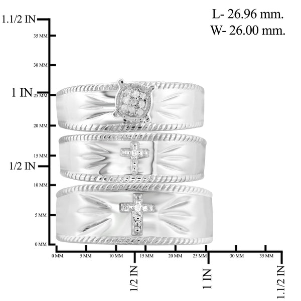 JewelonFire 1/20 Carat T.W. White Diamond Trio Engagement Ring Set in Sterling Silver - Assorted Colors