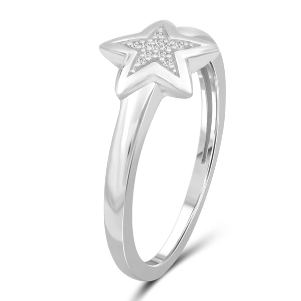 JewelonFire 1/20 Carat T.W. White Diamonds Sterling Silver Star Ring - Assorted Colors